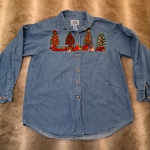 Cambridge Dry Goods Christmas embroidered denim shirt